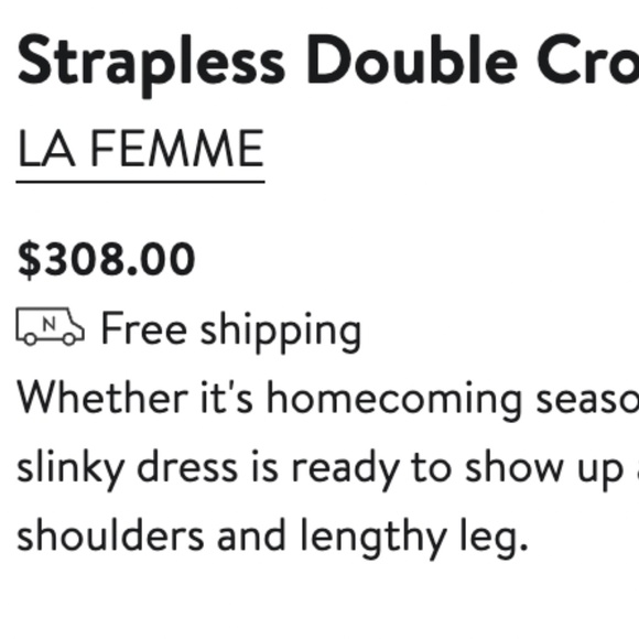 Strapless Double Cross Back Gown LA FEMME NWT - Picture 3 of 3